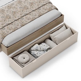 Letto matrimoniale effetto rovere con contenitore senza griglia in colore bianco e naturale 160x200 cm Albo - Marckeric
