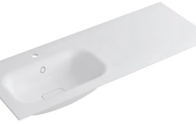 Lavabo integrale rettangolare vasca a sinistra L 120.5 x H 15 x P 46 cm in resina bianco lucido