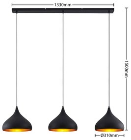 Lampada a sospensione Lindby Elamira, nero, alluminio, 133 cm, a 3 luci.