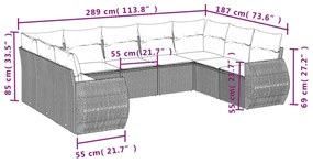 Set Divani da Giardino 9 pz con Cuscini Nero in Polyrattan