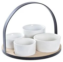 Set da Aperitivo DKD Home Decor Bianco/Nero Metallo Bambù Gres Loft 5 Pezzi 20 x 20 x 14 cm