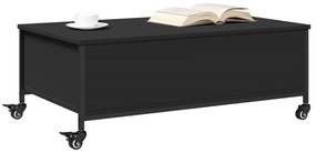 Tavolino salotto con ruote nero 91x55x34 cm legno multistrato