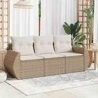 Set Divano da Giardino 3 pz con Cuscini Beige in Polyrattan 3221057