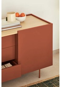 Cassettiera bassa in rovere decorato color mattone-naturale 180x78 cm Otto - Teulat