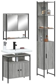 Set mobili da bagno 3 pz grigio sonoma in legno multistrato