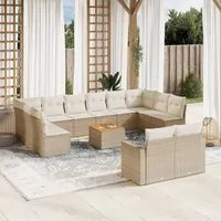 Set Divano da Giardino 13 pz con Cuscini Beige in Polyrattan 3224357