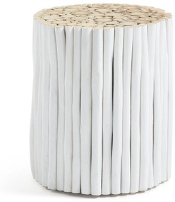 Kave Home - Tavolino Filip in legno massello di teak finitura bianca Ã˜ 35 cm