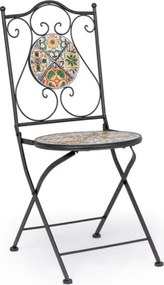 Set bistrot da arredo esterno tavolino 60 cm e sedie pieghevoli effetto maiolica Naxos Bizzotto