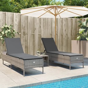 Lettini prendisole 2 pz con cuscini grigio in polyrattan