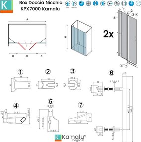Porta doccia 150 cm colore nero doppio battente e ante fisse | KPX7000N - KAMALU