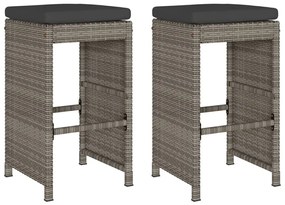 Sgabelli da bar con cuscini 2 pz grigi in polyrattan