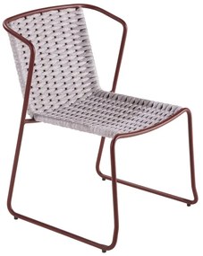 Sedia da giardino con braccioli Livia NATERIAL, struttura in alluminio rosso, seduta in corda grigia