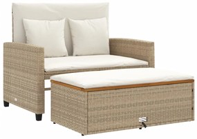 Divano Giardino con Cuscini 2 Posti Beige Polyrattan e Acacia