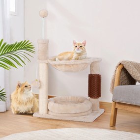 Costway Albero per gatti a 2 livelli con amaca morbida letto peluche pallina pendente, Mobili compatti per gatti Beige