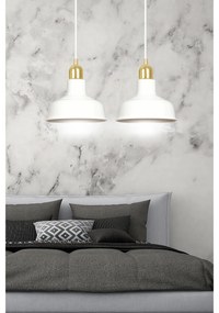 Lampadario Industrial 2 Luci Kubera In Acciaio Bianco Con Elementi In Oro