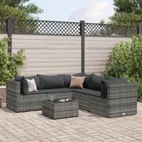 Set Divani da Giardino 6 pz con Cuscini in Polyrattan Grigio 3308130