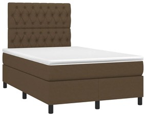 Letto a molle materasso e led marronescuro 120x190cm in tessuto