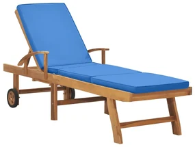 Lettino Prendisole Con Cuscino İn Massello Di Teak Blu /