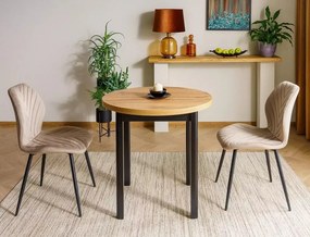 Tavolo Adam rotondo in MDF nero opaco e piano laminato effetto rovere Artisan – Ø80 cm