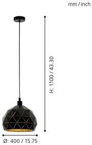 Eglo 97841 - Lampadario a sospensione con filo ROCCAFORTE 1xE27/60W/230V