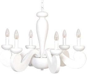 Lampadario In Legno Classico Bianco Opaco 6 Luci Sula