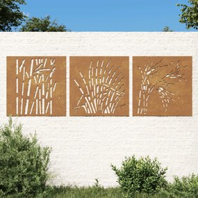 Decorazioni Muro Giardino 3 Pz 55x55 Cm Erba İn Acciaio Corten /