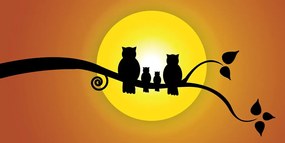 Stampa su tela – Famiglia di gufi sul ramo di un albero