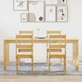 Set Da Pranzo 5 Pz Panama İn Legno Massello Di Pino /