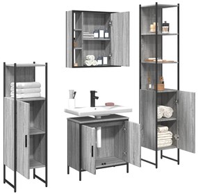 Set mobili da bagno 4 pz grigio sonoma in legno multistrato