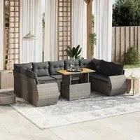 Set Divano da Giardino 10 pz con Cuscini Grigio in Polyrattan 3272341