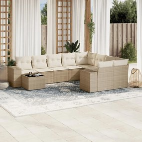 Set divano da giardino 10 pz con cuscini beige in polyrattan