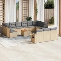 Set Divani da Giardino 14pz con Cuscini in Polyrattan Beige 3224806