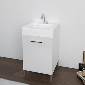 Lavatoio a Terra 50x50 Un'Anta Apertura a Sinistra Xilon "Lavarredo" Bianco Opaco/Bianco Lucido