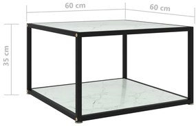 Tavolino da salotto bianco 60x60x35 cm in vetro temperato