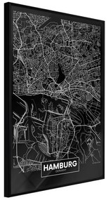 Poster  City Map: Hamburg (Dark)  Cornice Quadri Cornice nera, Larghezza x Altezza Home decor 20x30