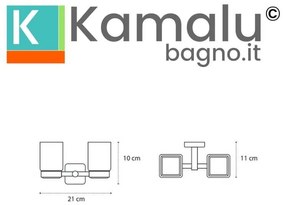 Kamalu - porta spazzolini doppio in acciaio nero opaco e vetro | clode-n