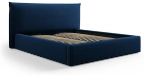 Letto matrimoniale imbottito blu scuro con contenitore e doghe 140x200 cm Elio - Milo Casa