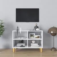 Mobile TV con Gambe in Legno Massello Bianco 69,5x30x50 cm 805923