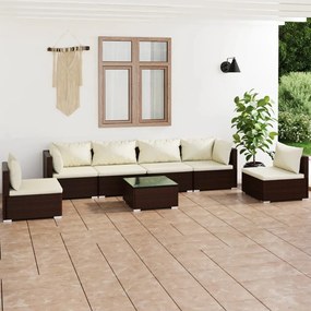 Set divani da giardino 7 pz con cuscini in polyrattan marrone