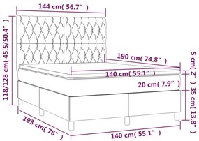 Giroletto a Molle con Materasso Grigio Chiaro 140x190cm Velluto