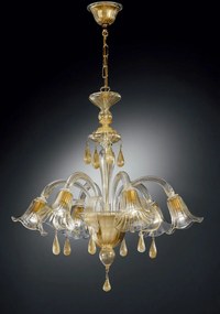 Lampadario 6 luci in cristallo e oro in vetro di Murano - 1182/6 -  Vetrilamp