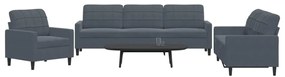 Set Di Divani 3 Pz Con Cuscini Grigio Scuro İn Velluto /