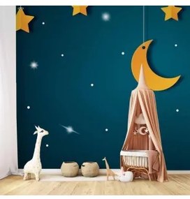 Carta da parati - Skyline - turquoise night sky landscape with stars for children Adesiva 245x175