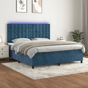 Letto a molle con materasso e led blu scuro 180x200 cm