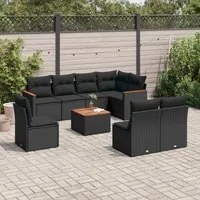 Set Divani da Giardino 9 pz con Cuscini Nero in Polyrattan 3258450