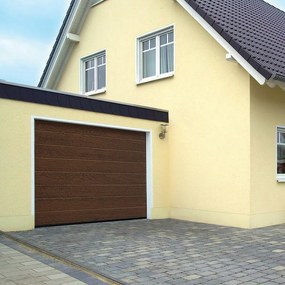Portone sezionale in acciaio HORMANN Ecostar motorizzato, esterno rovere scuro e interno bianco, H 224 cm x L 293 cm