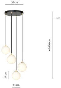 Sospensione Contemporanea Nuada 4 Luci In Acciaio Nero/Oro Sfere Vetro Bianco