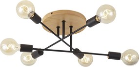 Plafoniera Art Déco nera con legno 6 luci - Sydney