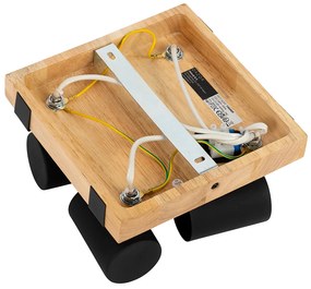 Plafoniera nera con legno 4 luci regolabili rettangolare - Jeana