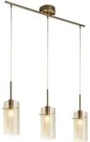 Lampadario Contemporaneo Duetto 3 Acciaio Ottone Vetro 3 Luci E14